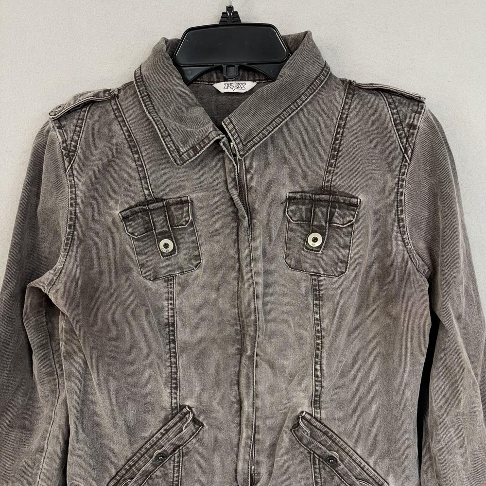Fox Jacket Womens Medium Gray Full Zip Front Moto Biker Utility Buckle Back - Picture 2 of 14